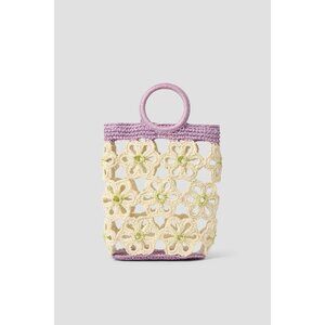 Lele Sadoughi Marigold Mini Tote Crochet Floral Bag Purple Handle